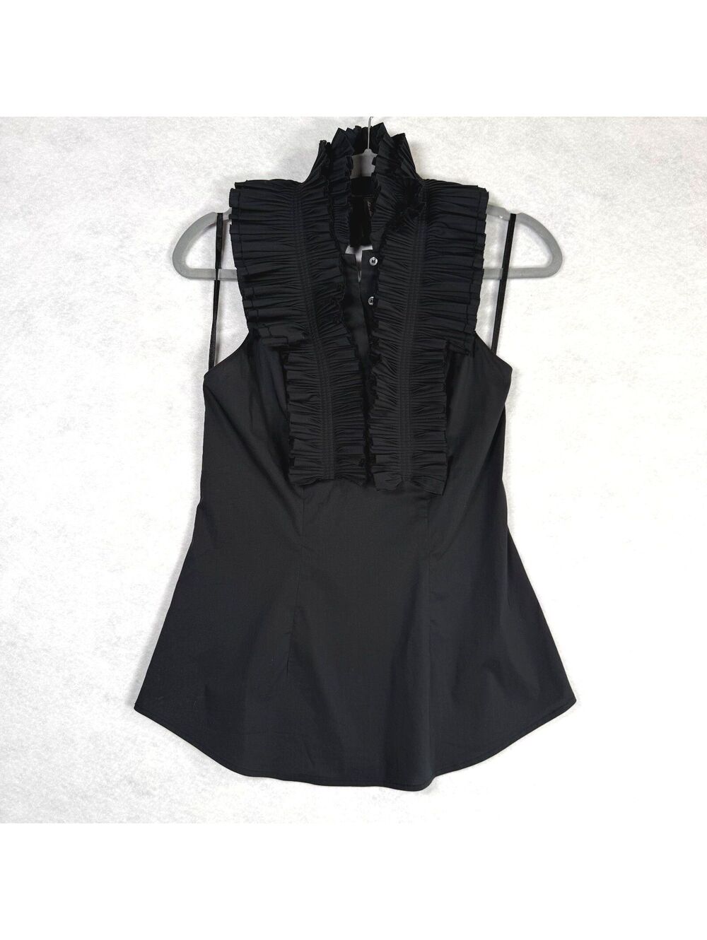 BCBGMAXAZRIA Black Pleated Ruffle High Neck Sleeveless Blouse XS